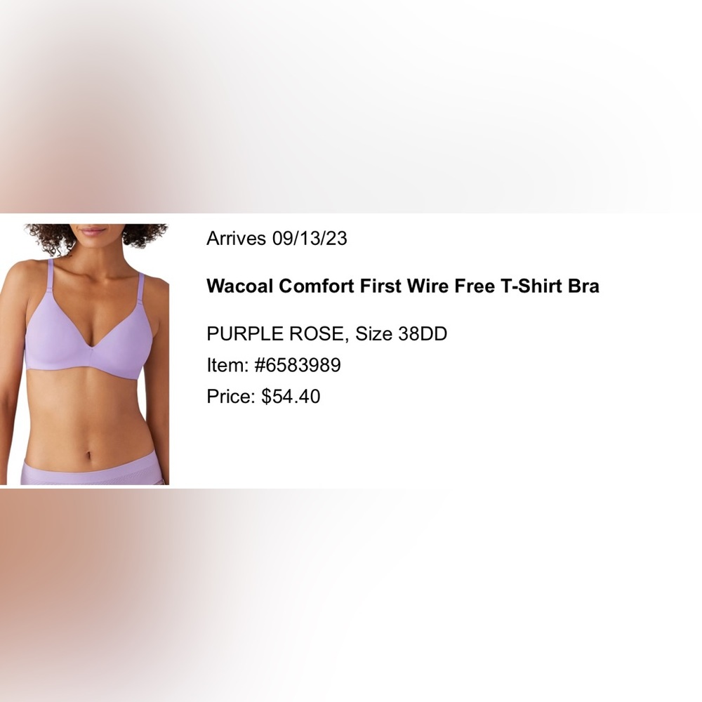 NWT Wacoal comfort first wire free bra in purple rose
